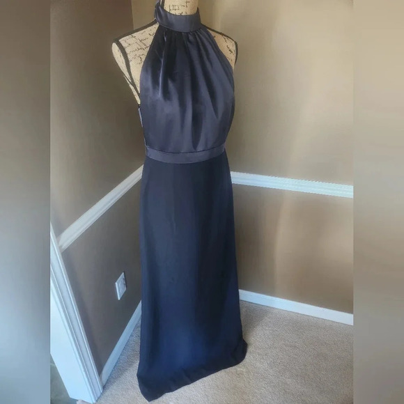 NWOT After Six Midnight Blue Halter Neck and Crepe Top Dress Poly SZ 10R - Picture 3 of 6